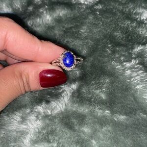 Sterling Silver Lapis Halo Ring - Blue Stone
